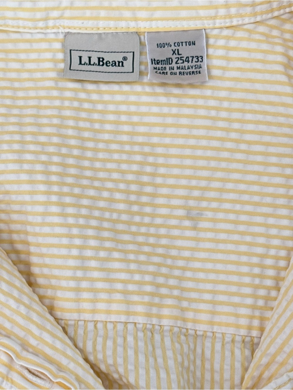 LL Bean Seersucker Butter Yellow Button Striped Coastal Top (XL) - Picture 4 of 7